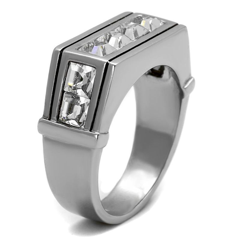 TK2376 - High polished (no plating) Stainless Steel Ring with Top Grade Crystal in Clear_voghion.com
