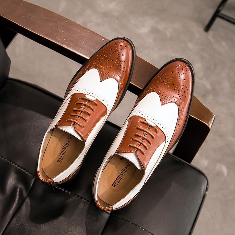 Nuove scarpe brogue in pelle color-block in stile coreano, invernali, casual, di grandi dimensioni, con rialzo in altezza, a punta, da uomo, formali_voghion.com