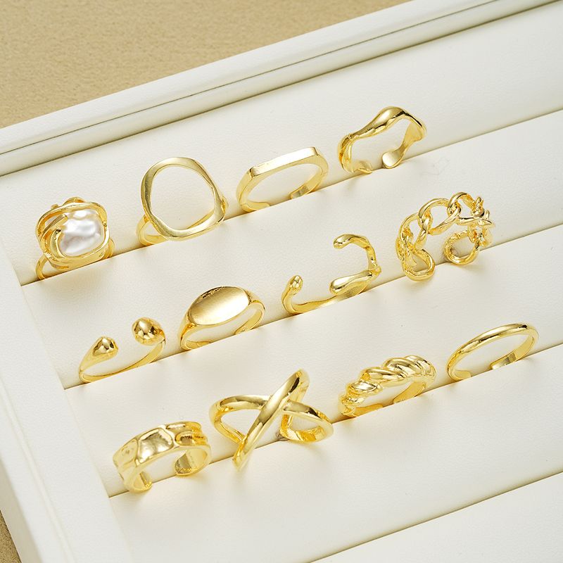 Anelli di lusso in lega per donna, set da 12 pezzi, anelli cavi irregolari_voghion.com