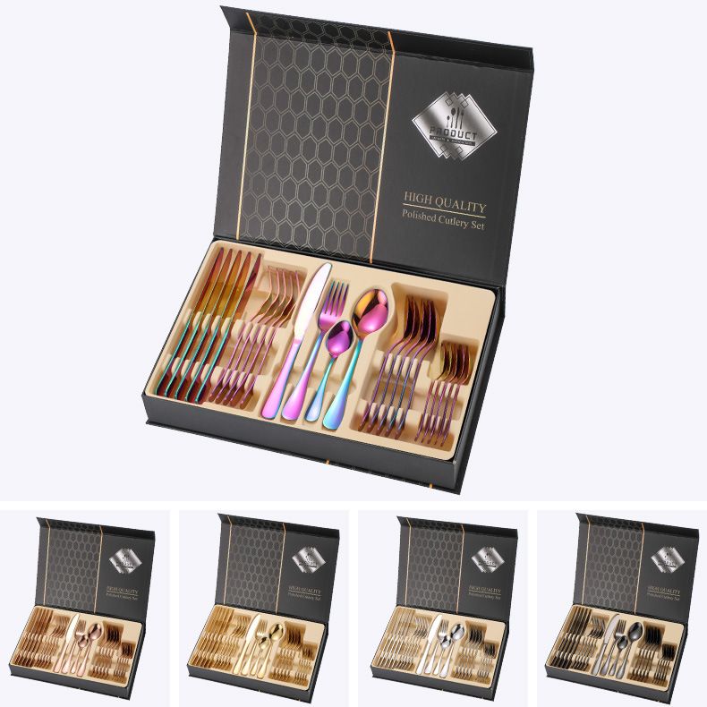 Stainless Steel Cutlery Set Creative 24 Piece Gift Box Western Steak Knife Fork And Spoon_voghion.com