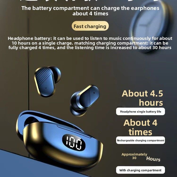 A69 Auricolari wireless Bluetooth 5.3 con impugnatura corta, durata della batteria ultra lunga, qualità audio elevata, forniti direttamente da_voghion.com