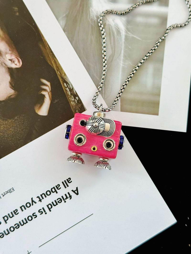 Collana con ciondolo a forma di robot punk, portachiavi in legno, ciondolo a forma di catena per cellulare per ragazzi e ragazze._voghion.com