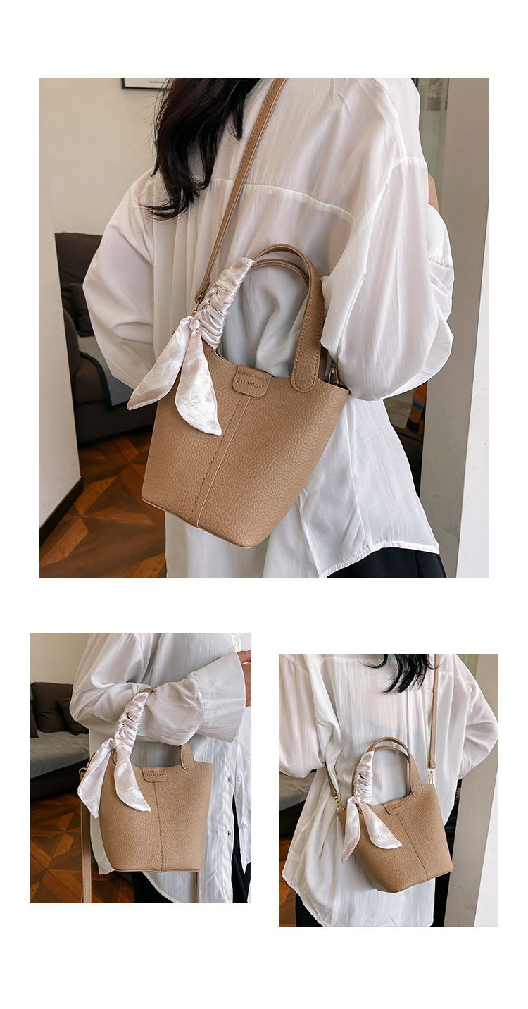 Korean popular 2024 new handbag, mother silk scarf, bucket bag, high-end versatile single shoulder simple crossbody bag_voghion.com
