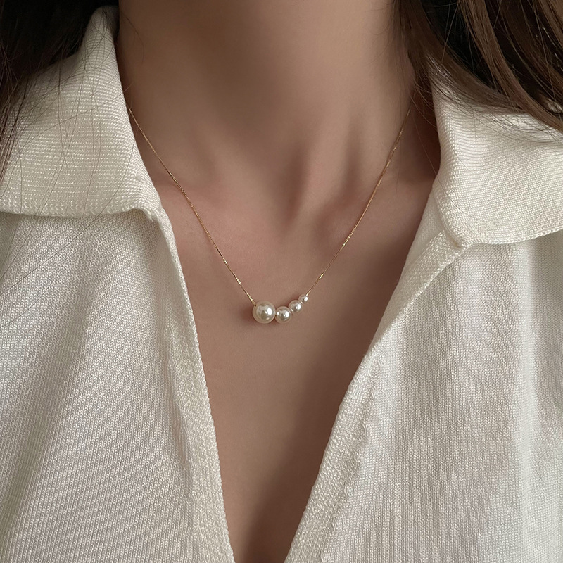 Echt Gold galvaniséiert Perl a Korea, minimalistesch Design, modesch Kraangkette, kale an elegante Stil, Halskette_voghion.com