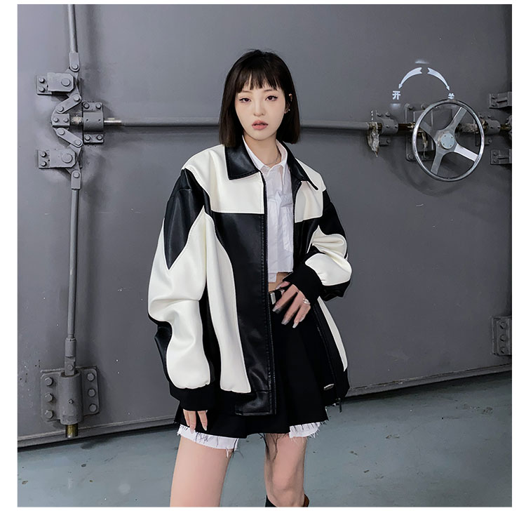 Abrigo de cuero para parejas, versátil, moderno, informal, edición coreana, Data Good 507-2-PY6801-P75_voghion.com