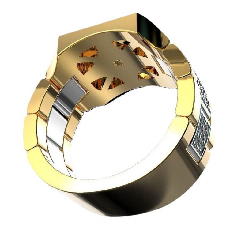 New Style Simulated Moissanite Watch Men's Ring Two-Tone Plated Engagement Band_voghion.com