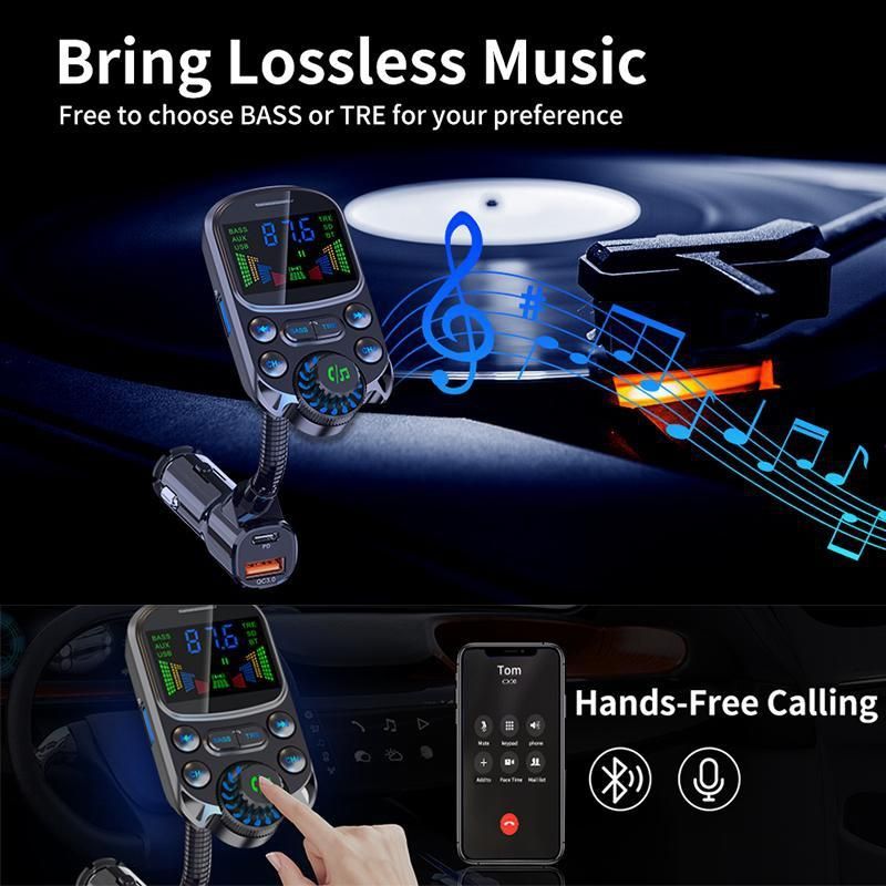 Aggiorna il trasmettitore FM Bluetooth per auto, kit adattatore per caricabatteria rapido per auto Bluetooth 5.3 wireless, supporta AUX Out U Disk/scheda TF_voghion.com
