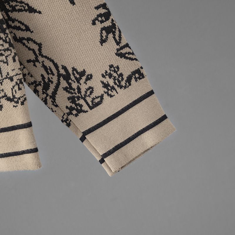 Trendy Embroidered Jacquard Loungewear Set - Flowy Long Sleeve Knit Top & Wide-Leg Pants, Oversized Fit, One Size, Spring Collection_voghion.com