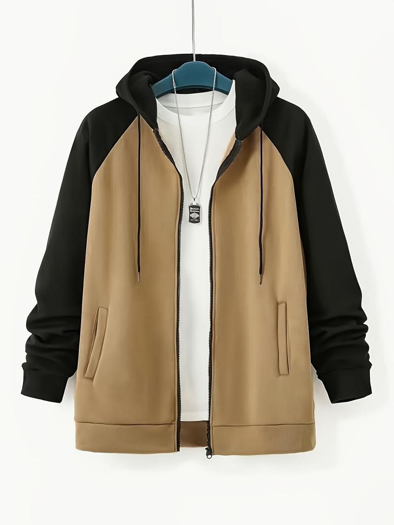 Herrenbekleidung Herren-Kapuzenpullover in Übergröße mit Kontrastfarbe und Kängurutasche, doppelte Kontrastfarbe_voghion.com