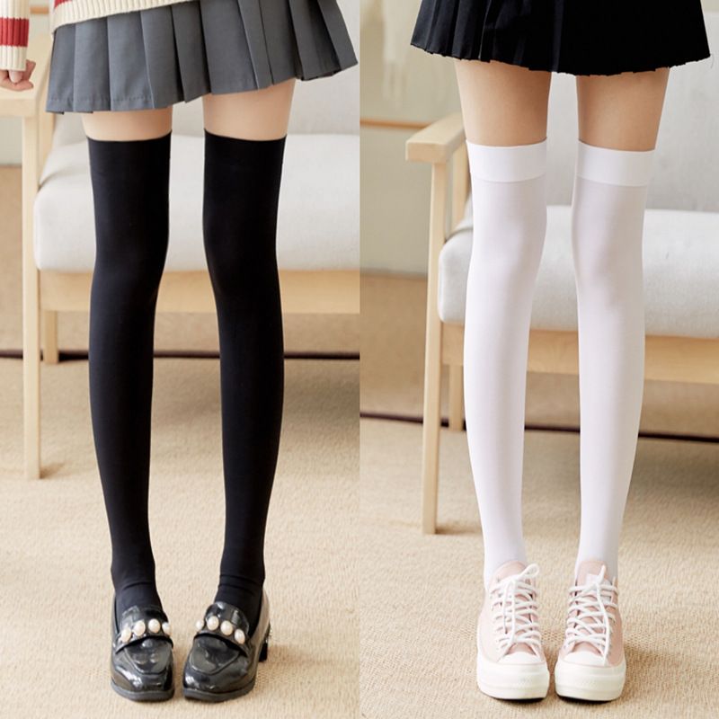 Solid Color Velvet Over-the-Knee JK Black And White Stockings Thin Sexy Slimming Versatile Long Thigh-High Socks B06_voghion.com