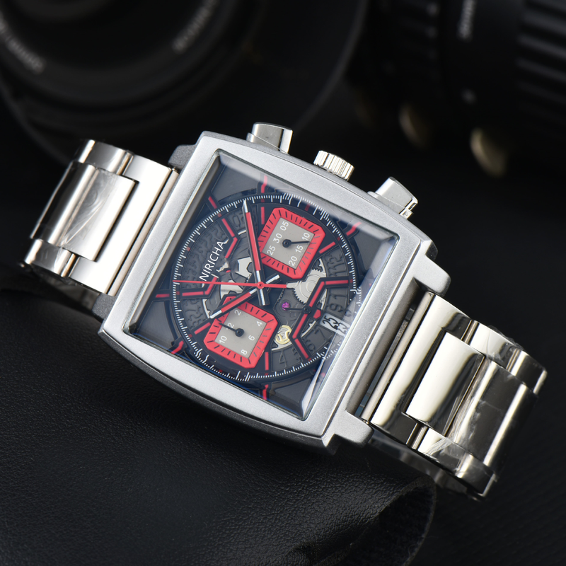 AliExpress Hot Sale Men's Square -pin Full-function Quartz Watch Two-color Strap Watch Factory Wholesale_voghion.com