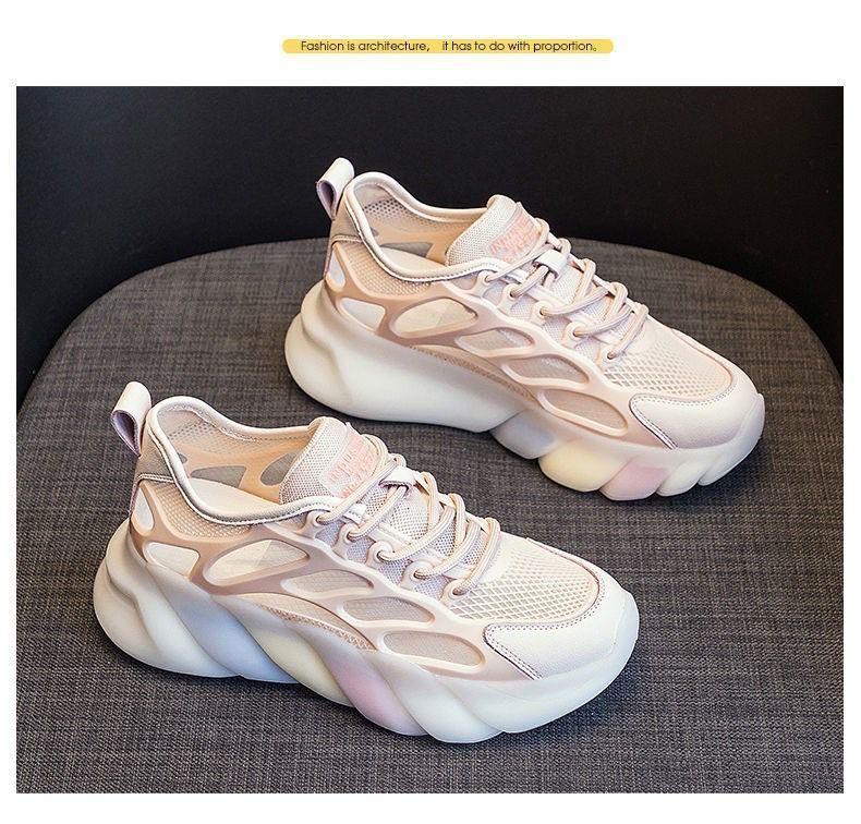 Scarpe da ginnastica casual con fondo spesso e rete arcobaleno estive da donna 2024, scarpe bianche versatili_voghion.com
