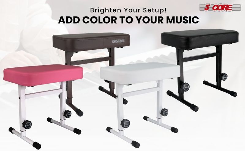 5 CORE Keyboard Bench Piano Stool T Style White Thick Padded Cushion Seat | Height Adjustable 17 To 22 Inch | Keyboard Chair (PU Leather) KBB H-ADJ WH_voghion.com
