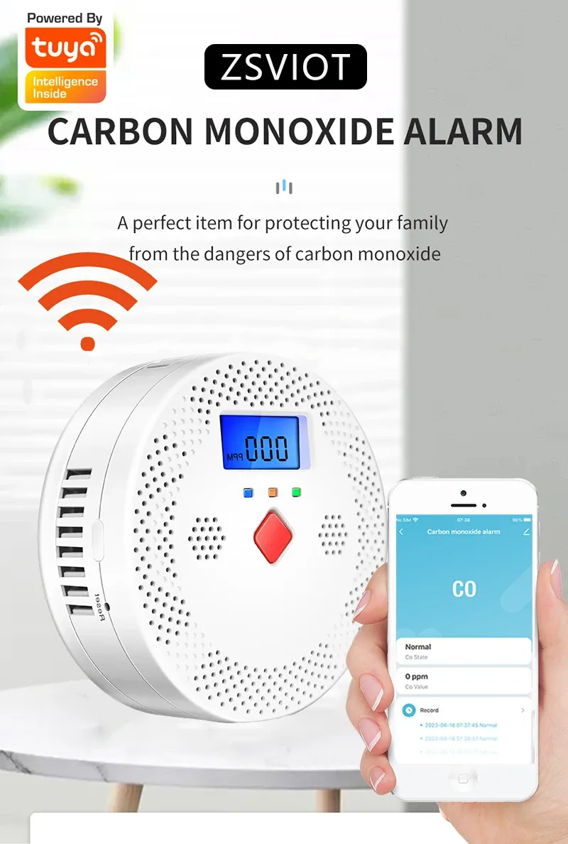 Détecteur de monoxyde de carbone Tuya Wifi avec écran LCD 70 dB Alarme sonore Capteur de gaz CO Équipement de protection de sécurité à domicile_voghion.com