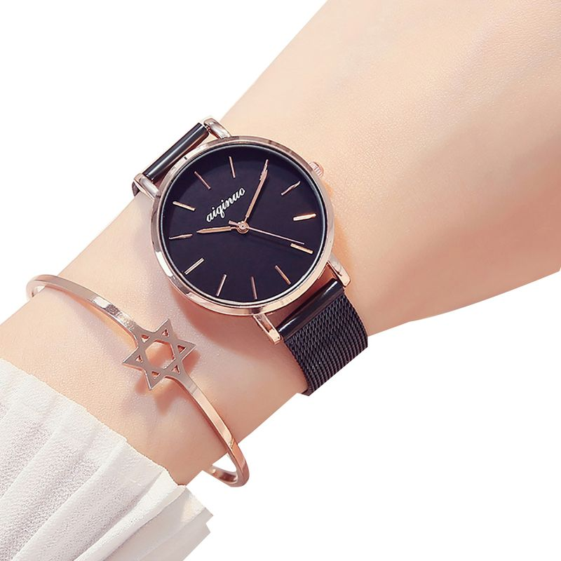 Yamaler mode femme bracelet en alliage cadran rond sans chiffres Quartz analogique montre-bracelet cadeau_voghion.com