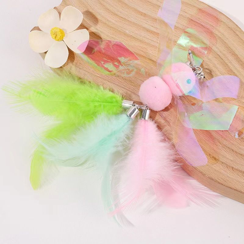 Vendita calda di paillettes colorate carine ape piuma coda gatto teaser bacchetta testa di ricambio forniture per animali domestici_voghion.com