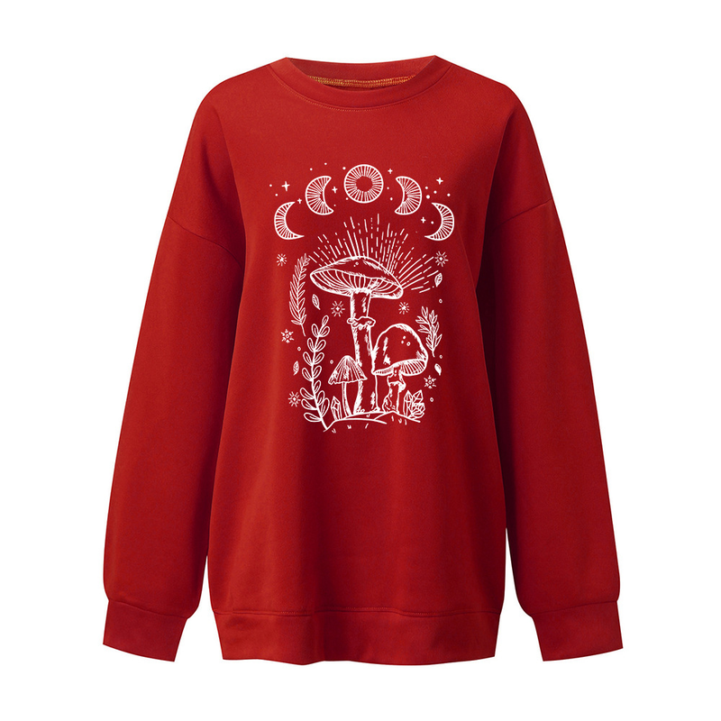 Women's off-the-shoulder long-sleeved sweatshirt mysterious printed fleece top_voghion.com