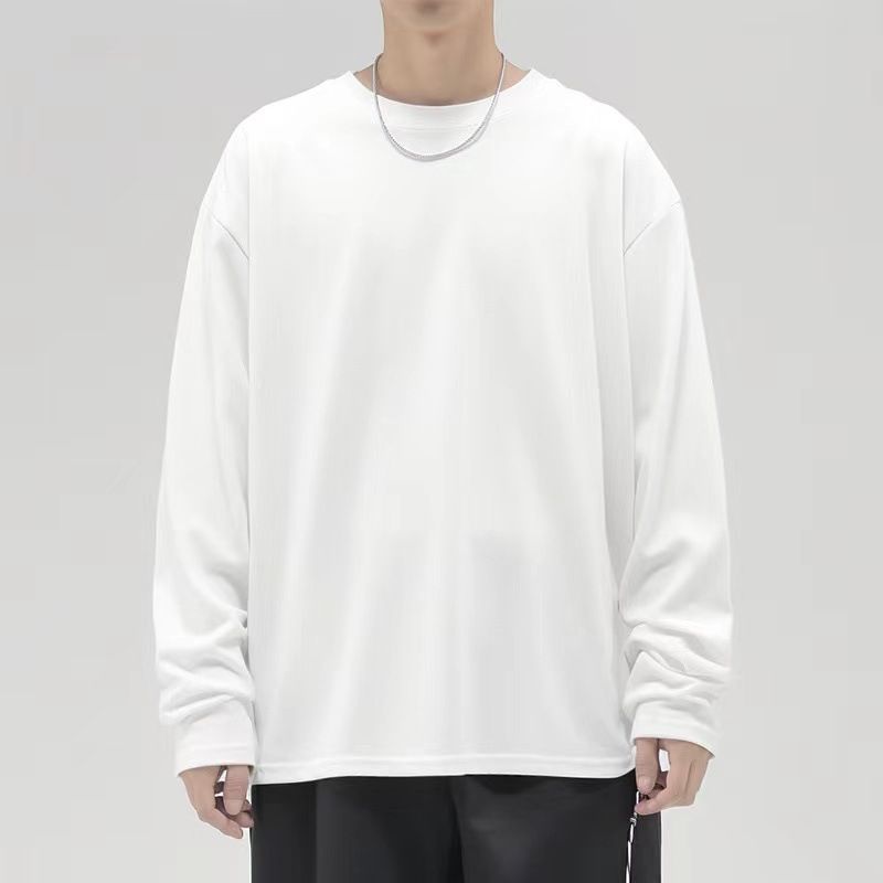 Maglietta a maniche lunghe da uomo, felpa ampia primaverile e autunnale, maglietta interna versatile per ragazzi in tinta unita,_voghion.com