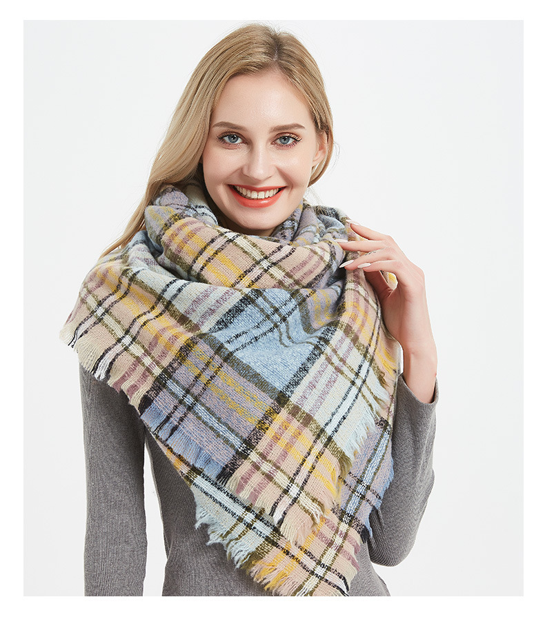 Unisex Shawl Small Checkered Square Scarf Women's Bib Blanket Shawl_voghion.com