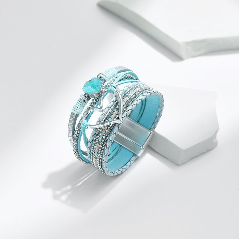 Set di bracciali a strati bohémien - Bracciale rigido regolabile a cuore aperto e catena con perline_voghion.com