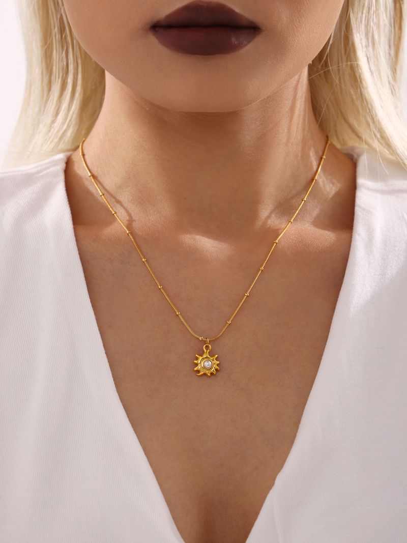 Fangtang Empress Dowager's Temperament, Sunflower Shell Bead Collarbone Necklace, Women's Stainless Steel Non Fading Jewelry_voghion.com