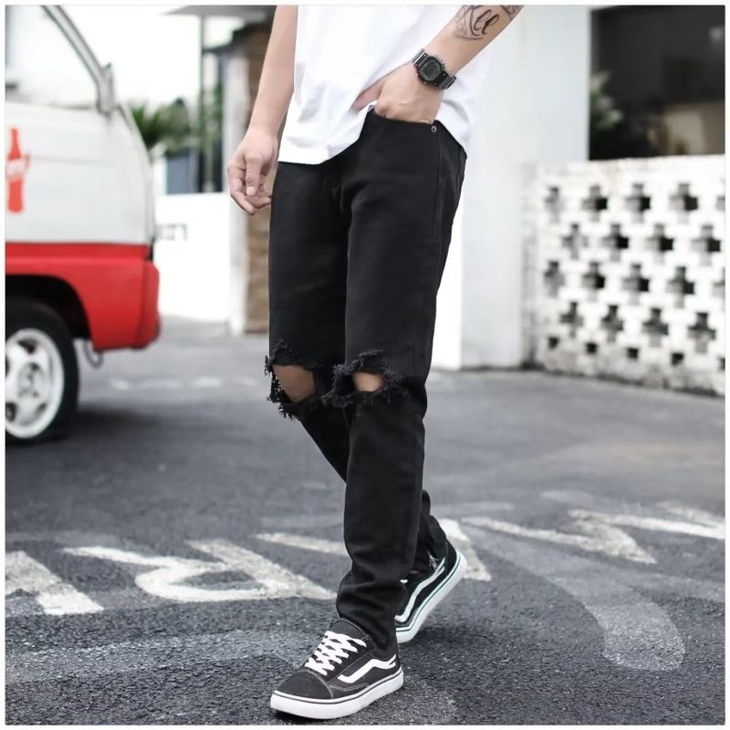 FOG Style High Street Zerrissene Lange Hosen Slim Fit Kleine Bein INS Jeans Trendy Männer_voghion.com