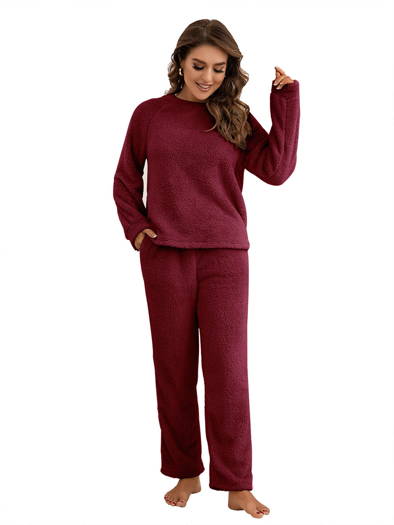 Women's solid color plus size thick winter clothing warm hooded pajamas outside the home wear_voghion.com