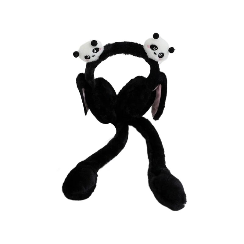 Încălzitoare de urechi moi și cu panda de pluș, activități în aer liber de iarnă, vă țin de cald pe vreme rece pentru Halloween_voghion.com