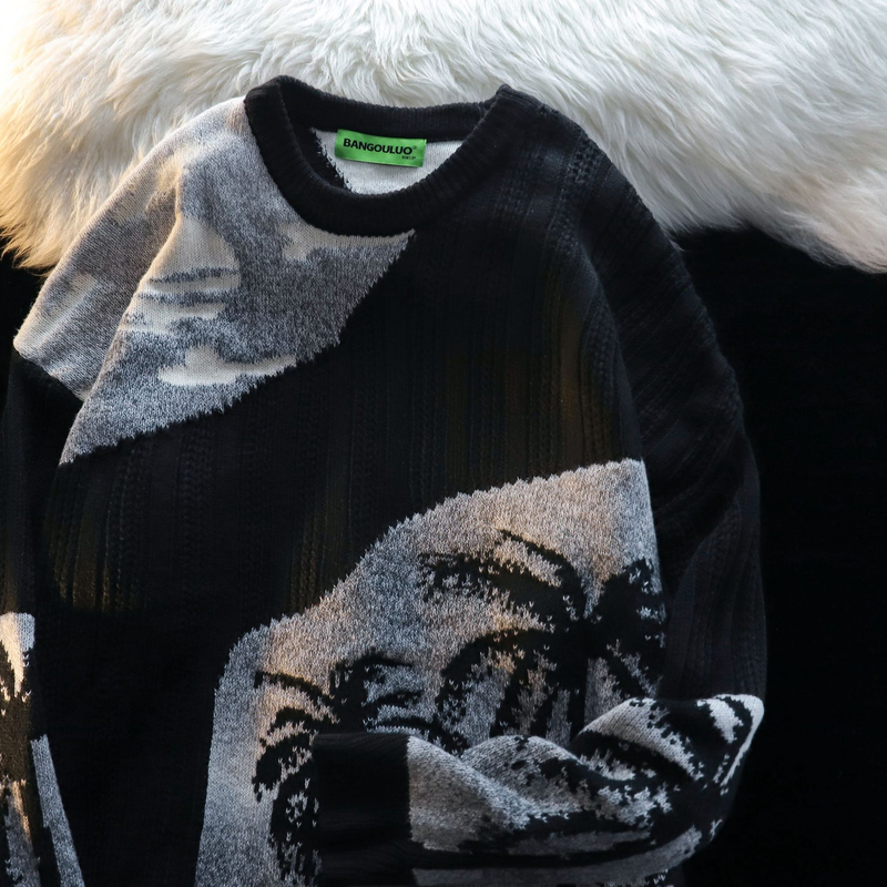 Pull à col rond en Jacquard de noix de coco pour hommes, épissage créatif, ample, tendance, marque décontractée, pour Couple_voghion.com