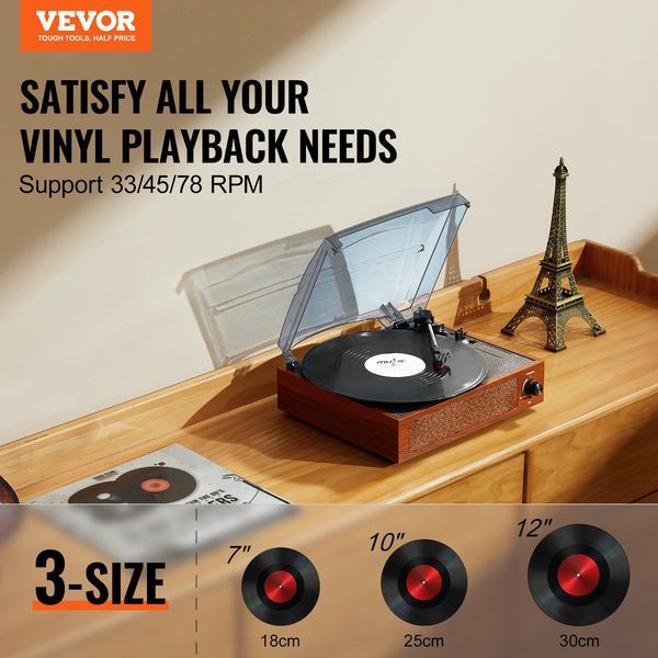 Vinyl Record Player, 3-Speed, Belt Driven Turntable Player With Built-in 10W Stereo Speakers Magnetic Cartridge, Support 33/45/78 RPM Bluetooth Aux_voghion.com