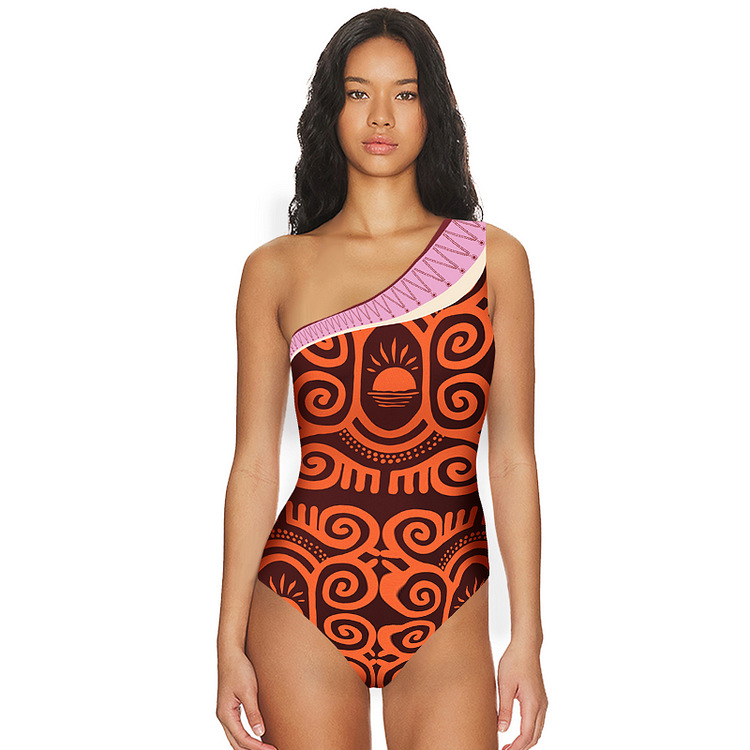 Damen One-Shoulder-Badeanzug im Ethno-Stil, bedruckt, einteiliger Badeanzug für Damen, 2024, neue Badebekleidung für den Strandurlaub_voghion.com