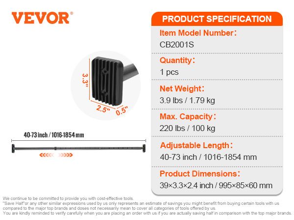 VEVOR Cargo Bar, Truck Bed Bar Adjustable from 40" to 73", Heavy-duty Steel Cargo Stabilizer Bar with 220 lbs Capacity, Truck Load Bar Stop Sliding fo_voghion.com