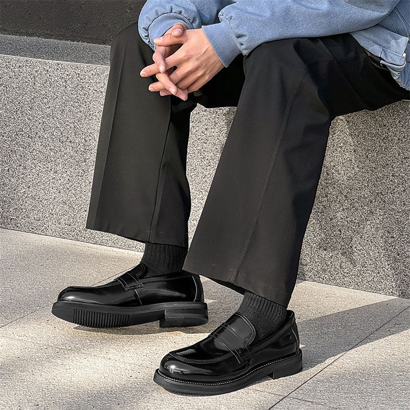 Lefu Herrenschuhe in Schwarz mit High-End-Feeling, kleine Lederschuhe im britischen Stil mit einem Fuß, lässige, vielseitige Bohnenschuhe_voghion.com