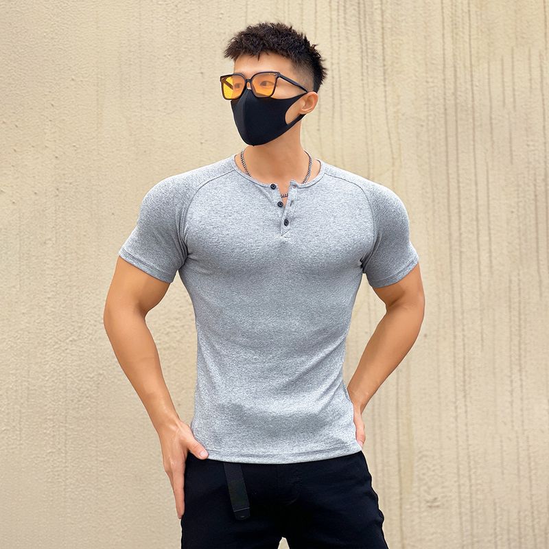 Muscle-Enhancing Ribbed Crew Neck Tee - 88% Cotton Compression Fit For Gym & Street (Unisex, Breathable, Stretch Fabric)_voghion.com