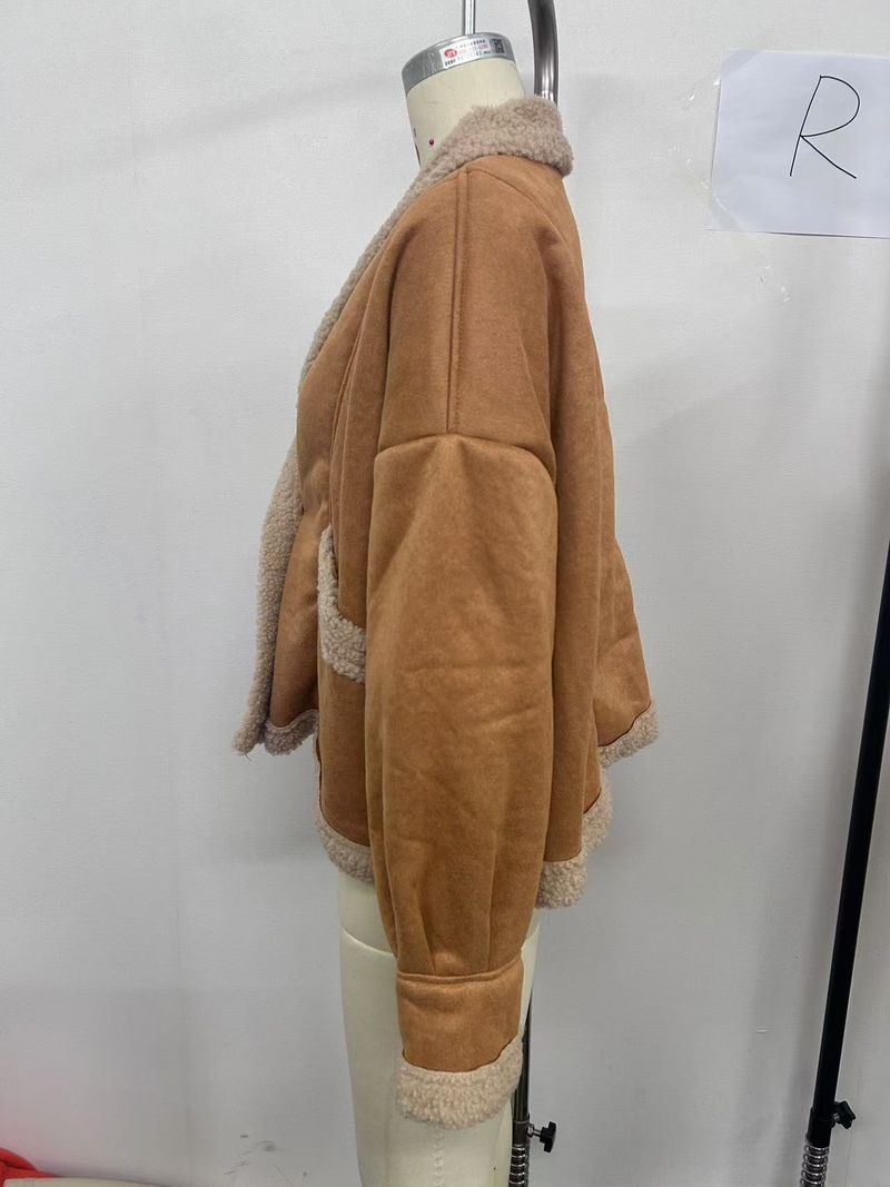Women's Oversized Faux Fur Collar Wool Blend Coat - Streetwear Fashion Winter Jacket In Khaki, Coffee, Cream & Black (S/M/L/Xl)_voghion.com