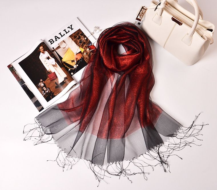 spring and summer mulberry silk scarf sunscreen shawl double-layer contrast color gold tassel silk organza scarf  _voghion.com