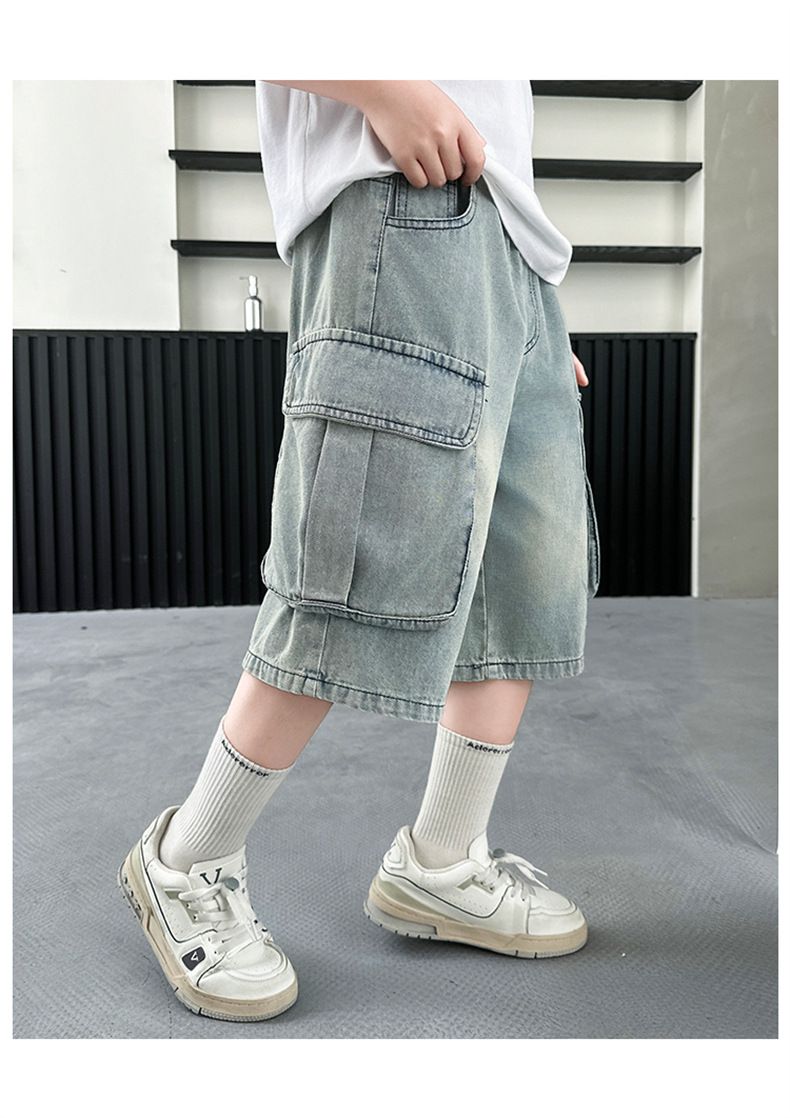 Pantalon court pour garçon, été 2025, nouveau style, salopette en jean ample et décontractée pour enfants, taille moyenne et grande_voghion.com
