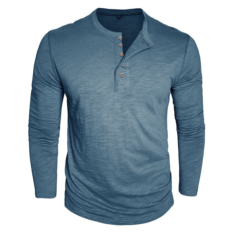T-Shirt zum Knöpfen für Herren – Weiches Langarm-T-Shirt aus Bambusbaumwolle mit Rundhalsausschnitt für den Alltag (Schwarz, Marineblau, Militärgrün, Weiß, Khaki)_voghion.com