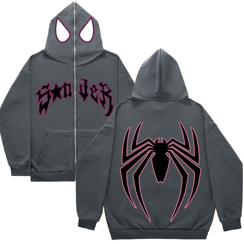 Y2K Zipper Hoodie Harajuku Gothic Kleidung Spinnennetz Herren Damen Streetwear Sweatshirt Mode_voghion.com