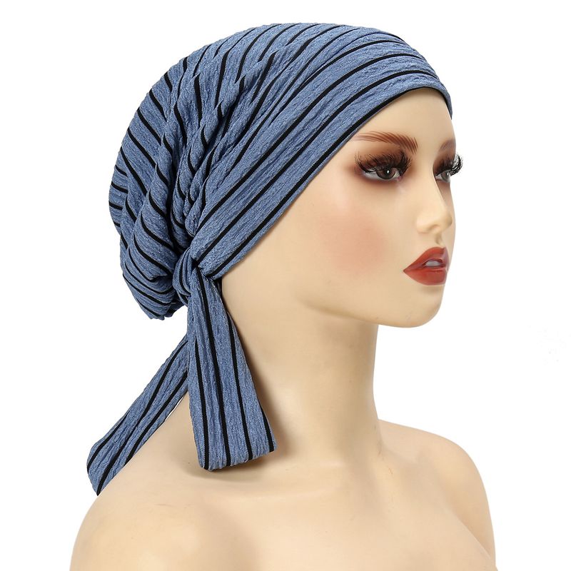 Cappello da chemioterapia con motivo ondulato, a righe, a coda lunga, con benda_voghion.com
