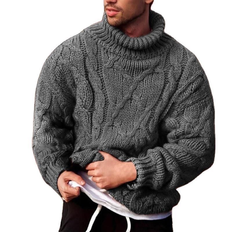 Maglione lavorato a maglia da uomo con collo alto e fiori intrecciati casual alla moda autunno/inverno_voghion.com