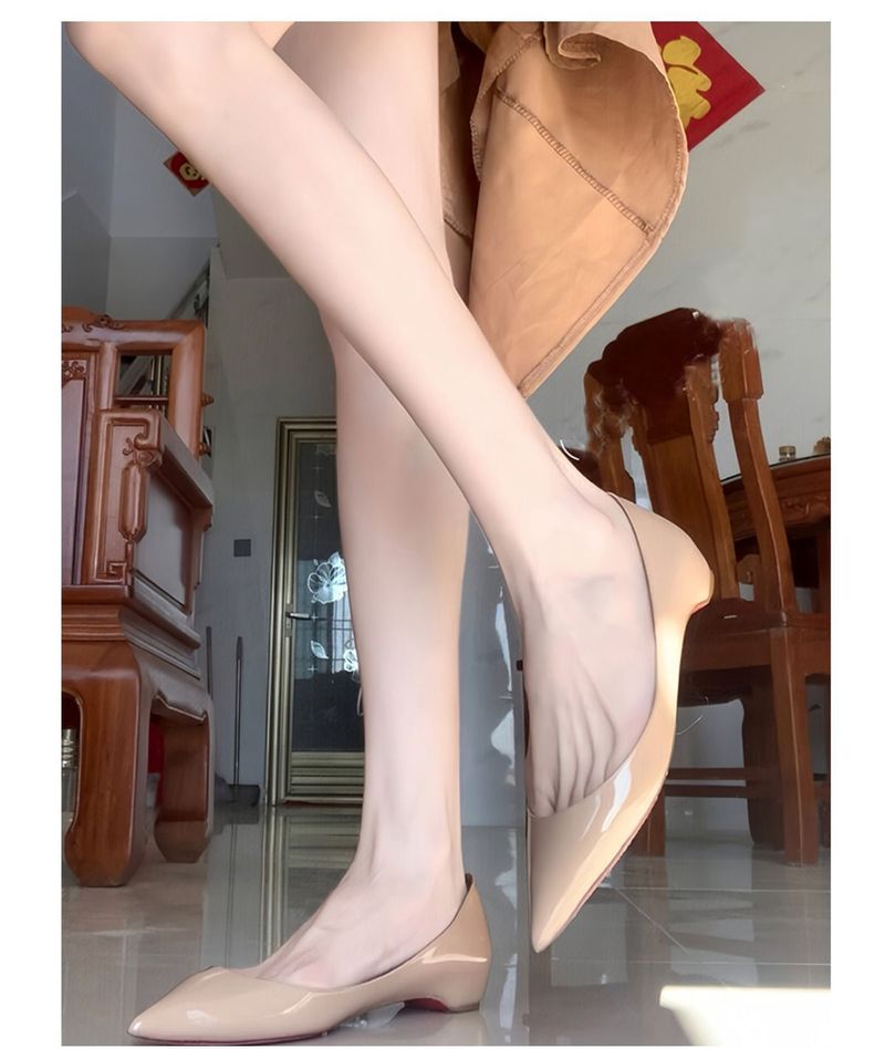 Naked color pointed toe shallow mouth single shoes for women with low heels and flat soles, 2024 new internally elevated_voghion.com