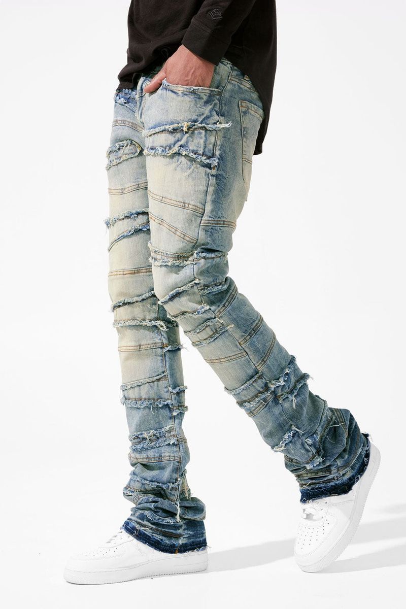 Men's Clothing New Men's Denim Straight Pants Street Fashion Ins Popular Stretch Patch Denim Straight Pants_voghion.com