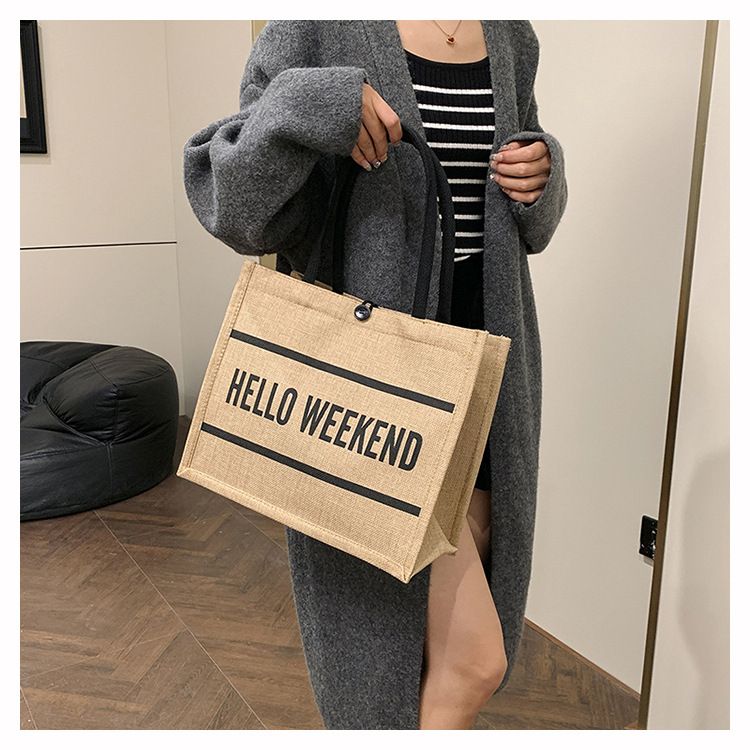 Beach Bag Thickened Large Capacity Linen Underarm Bag Shopping Bag Commuter Tote Bag Premium Casual Hand Bill Shoulder Bag Minimalism_voghion.com