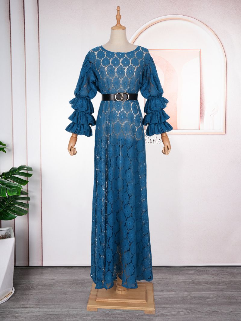 Roupas femininas Robes Plus Size Roupas femininas Vestido de renda com decote redondo_voghion.com