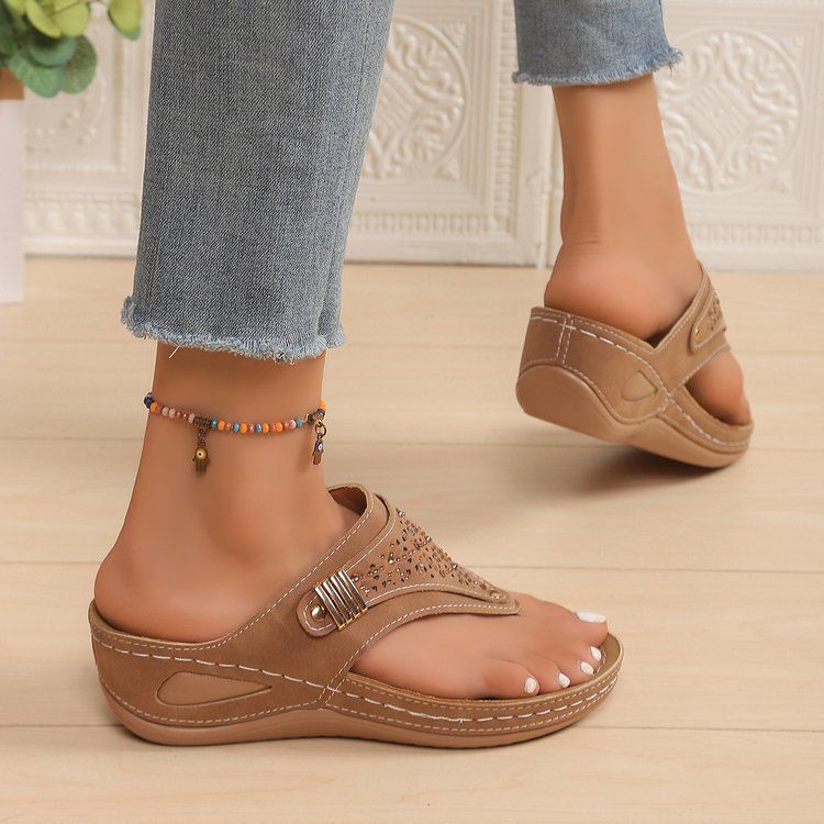 Sandalias informales de cuña con suela gruesa y aberturas para mujer, talla grande, 2025_voghion.com