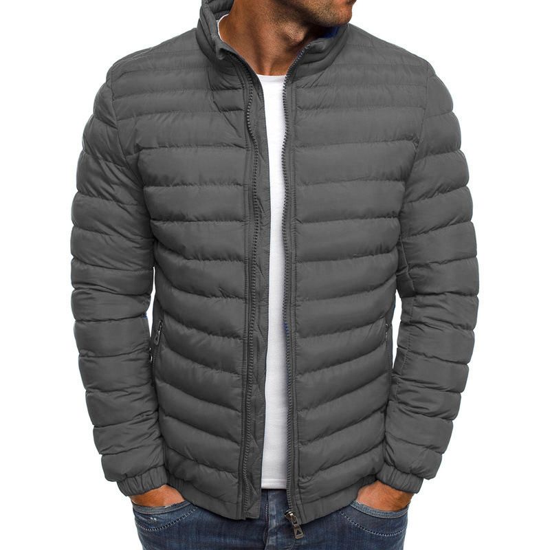 Herbst und Winter Neue europäische Größe Außenhandel Herren Einfarbige Baumwollgefütterte Jacke Einfache Atmosphäre Herrenmode Baumwollgefütterte Jacke_voghion.com