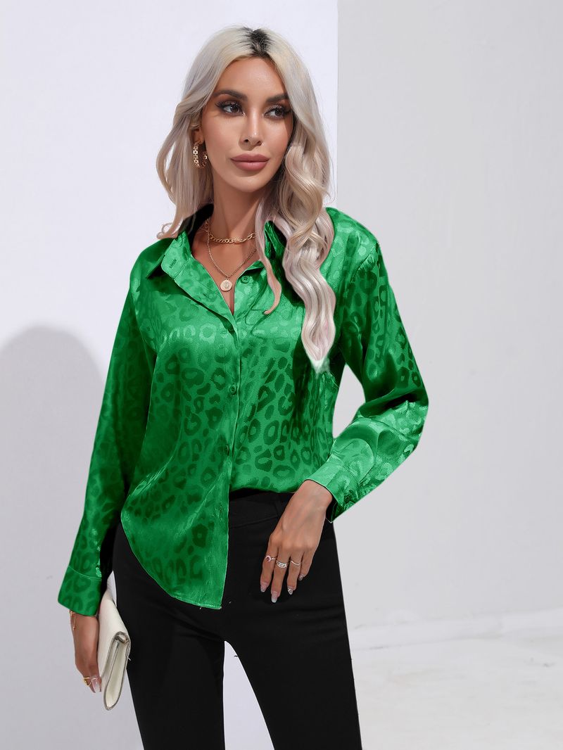 Camicia Ding a colori con stampa leopardata da donna. Camicia da donna a maniche lunghe in raso di seta imitazione_voghion.com