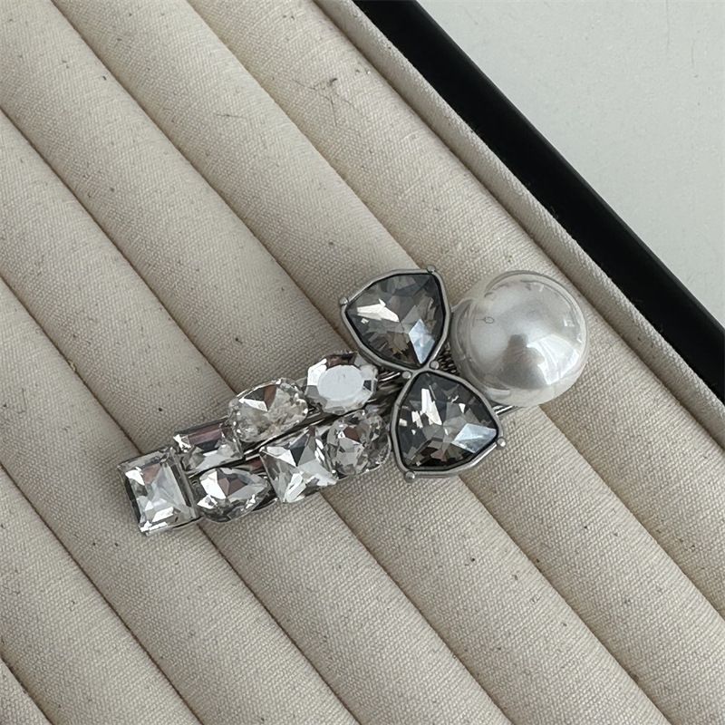 Forcina per capelli da donna in stile coreano, con fiocco in strass leggero di alta qualità, a forma di becco d'anatra, con frangia retrò e semplice clip laterale_voghion.com