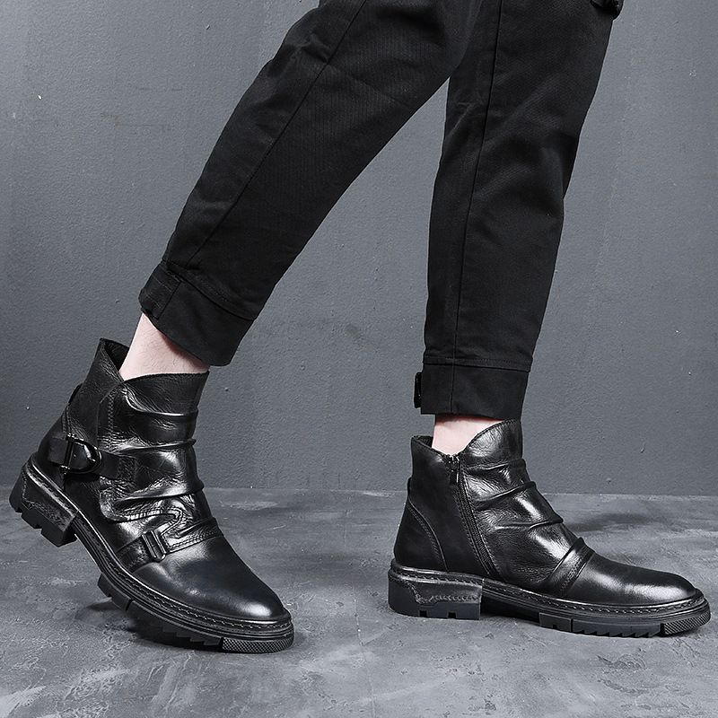 European Warm Series Britischer Stil Kurze Trendy Martin High-Top Lederschuhe Herren Cowboystiefel_voghion.com